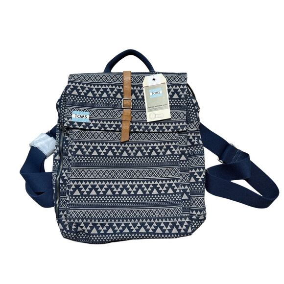 NEW! TOMS Trekker Tribal Geo Canvas Backpack in Navy Blue, Lots of pockets! - Picture 1 of 9